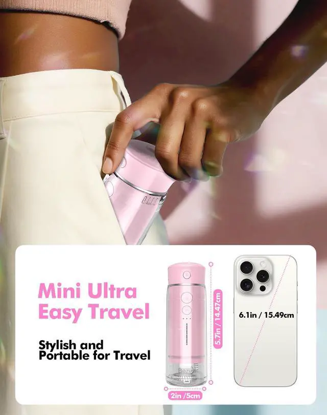 Alt view image 3 of 7 - Water Flosser Mini Cordless Portable, 180ML Telescopic Water Tank & 5 Modes Travel Water Dental Floss with 6 Jet Tips