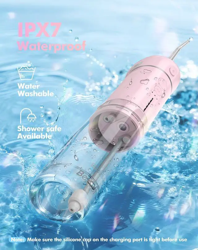 Alt view image 7 of 7 - Water Flosser Mini Cordless Portable, 180ML Telescopic Water Tank & 5 Modes Travel Water Dental Floss with 6 Jet Tips