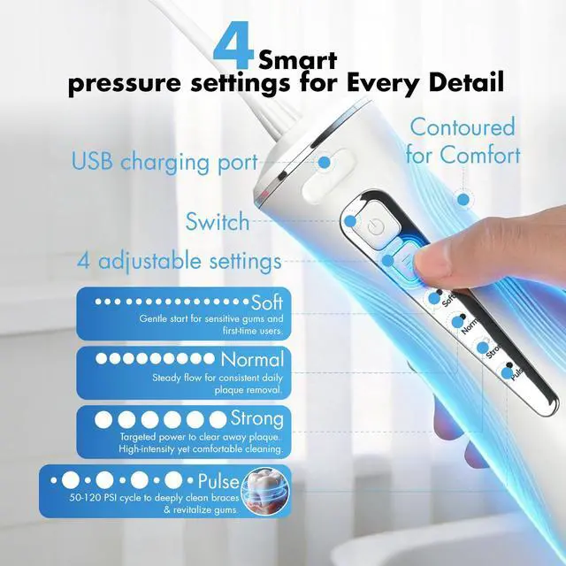 Alt view image 6 of 7 - C15 Rechargeable Cordless Water Flosser, White