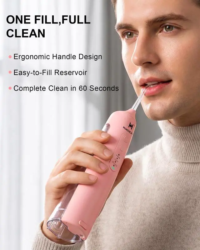 Alt view image 3 of 7 - Cordless Water Flosser - 6 Pressure Settings with 3 Modes, 220ml Compact Ergonomic Design, 30 Days Long Battery, IPX7 Waterproof Portable Oral Irrigator for Teeth, Gums & Braces (Pink)