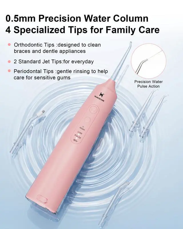 Alt view image 6 of 7 - Cordless Water Flosser - 6 Pressure Settings with 3 Modes, 220ml Compact Ergonomic Design, 30 Days Long Battery, IPX7 Waterproof Portable Oral Irrigator for Teeth, Gums & Braces (Pink)