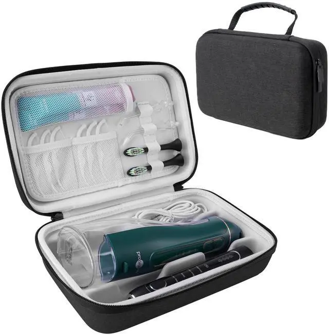 Main image of Water Flosser Travel Case, Portable Cordless Oral Irrigator Travel Organizer with Handle, Hard Eva Storage Bag for Flosser, Electric Toothbrush, Toothpaset and Irrigator Accessories (Black)