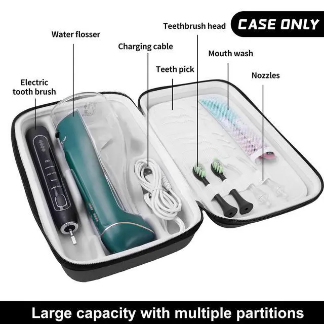 Alt view image 2 of 7 - Water Flosser Travel Case, Portable Cordless Oral Irrigator Travel Organizer with Handle, Hard Eva Storage Bag for Flosser, Electric Toothbrush, Toothpaset and Irrigator Accessories (Black)