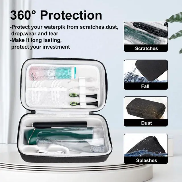 Alt view image 4 of 7 - Water Flosser Travel Case, Portable Cordless Oral Irrigator Travel Organizer with Handle, Hard Eva Storage Bag for Flosser, Electric Toothbrush, Toothpaset and Irrigator Accessories (Black)