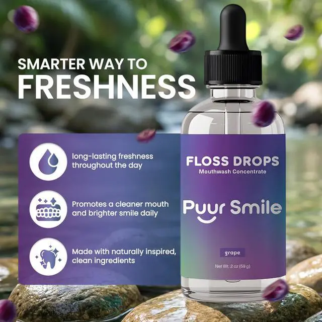 Alt view image 4 of 7 - Concentrated Floss Drop Serum 2oz Concentrated Mouth Wash to Use in Water Flosser | Natural Essentials Promotes Good Breath | Organic Drop Provides Good Oral Health (Grape Flavor)