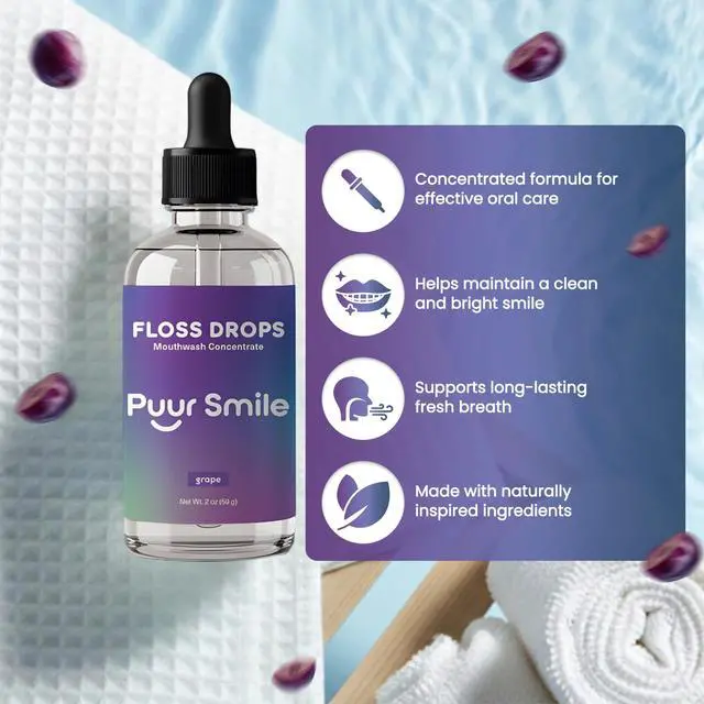 Alt view image 5 of 7 - Concentrated Floss Drop Serum 2oz Concentrated Mouth Wash to Use in Water Flosser | Natural Essentials Promotes Good Breath | Organic Drop Provides Good Oral Health (Grape Flavor)