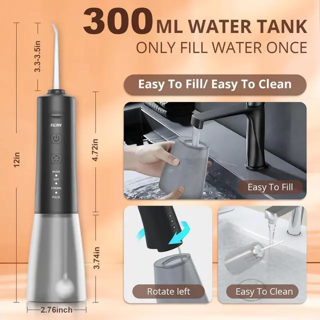 Alt view image 4 of 7 - 2 Pack Water Flosser for Teeth, Portable Cordless Water Dental for Couples, Travel Water Flossers with 3 Modes and 12 Tips, Rechargeable & IPX7 Waterproof, Travel Portable Dental Cleaner (Black&Pink)