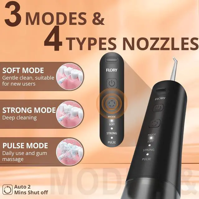 Alt view image 3 of 7 - 2 Pack Water Flosser for Teeth, Portable Cordless Water Dental for Couples, Travel Water Flossers with 3 Modes and 12 Tips, Rechargeable & IPX7 Waterproof, Travel Portable Dental Cleaner (Black&Pink)