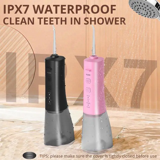 Alt view image 6 of 7 - 2 Pack Water Flosser for Teeth, Portable Cordless Water Dental for Couples, Travel Water Flossers with 3 Modes and 12 Tips, Rechargeable & IPX7 Waterproof, Travel Portable Dental Cleaner (Black&Pink)