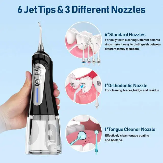 Alt view image 4 of 6 - Water Dental Flosser Cordless - Rechargeable IPX7 Waterproof Teeth Pick Flossing Cleaner,Portable 320ml Tank 6-Mode Oral Irrigator for Teeth/Braces/Tongue,Storage Box for Travel & Home