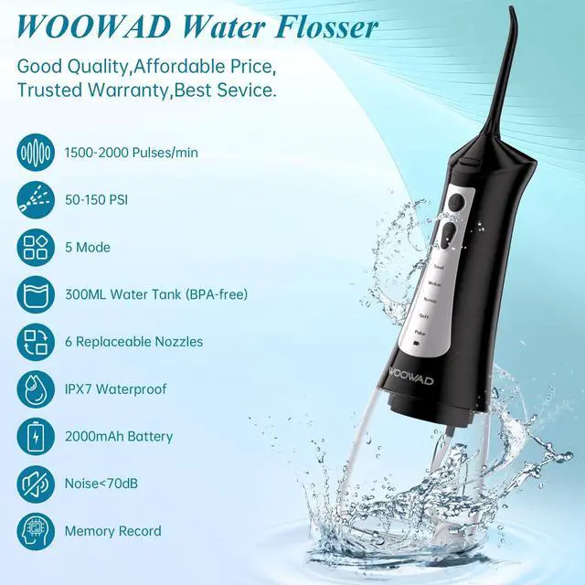 Alt view image 2 of 7 - Water Flosser Cordless Portable, Oral Irrigator 300ml for Teeth