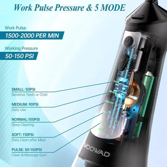 Alt view image 3 of 7 - Water Flosser Cordless Portable, Oral Irrigator 300ml for Teeth