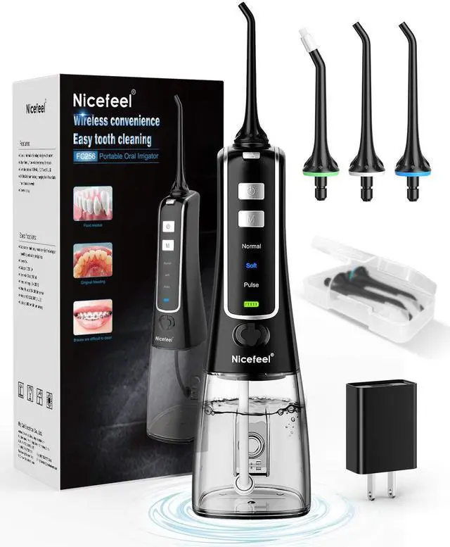 Main image of Cordless and Rechargeable Water Flosser - 300ML Water Tank Oral Irrigator, 4 Jet Tips, 3 Pressure Modes - IPX7 Waterproof and Travel Friendly for Dental Care