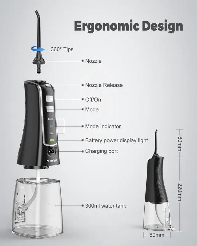 Alt view image 2 of 7 - Cordless and Rechargeable Water Flosser - 300ML Water Tank Oral Irrigator, 4 Jet Tips, 3 Pressure Modes - IPX7 Waterproof and Travel Friendly for Dental Care