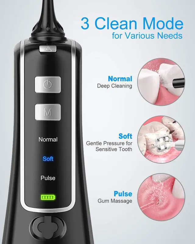 Alt view image 3 of 7 - Cordless and Rechargeable Water Flosser - 300ML Water Tank Oral Irrigator, 4 Jet Tips, 3 Pressure Modes - IPX7 Waterproof and Travel Friendly for Dental Care