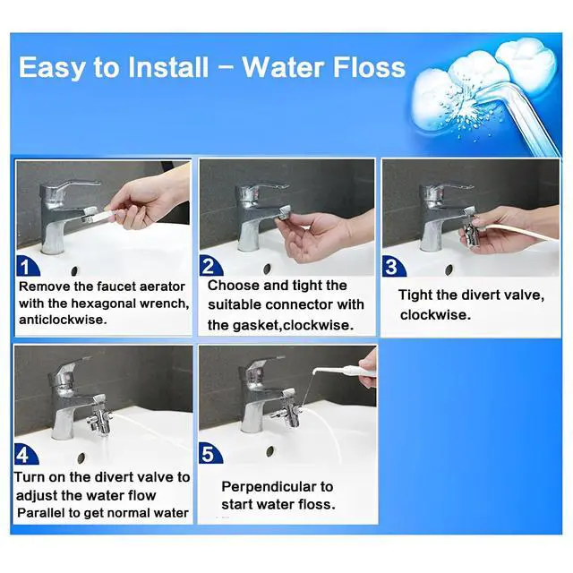 Alt view image 3 of 7 - Water Flosser for Family Use 3 Jet Tips & 3 Toothbrush for Faucet & Shower, Oral Irrigator Non-Electric Safety , Dental Oral Care Tooth Cleaning