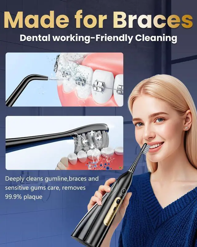 Alt view image 3 of 7 - Electric Toothbrush with Water Flosser, 5 Speeds & 3 Modes, Black
