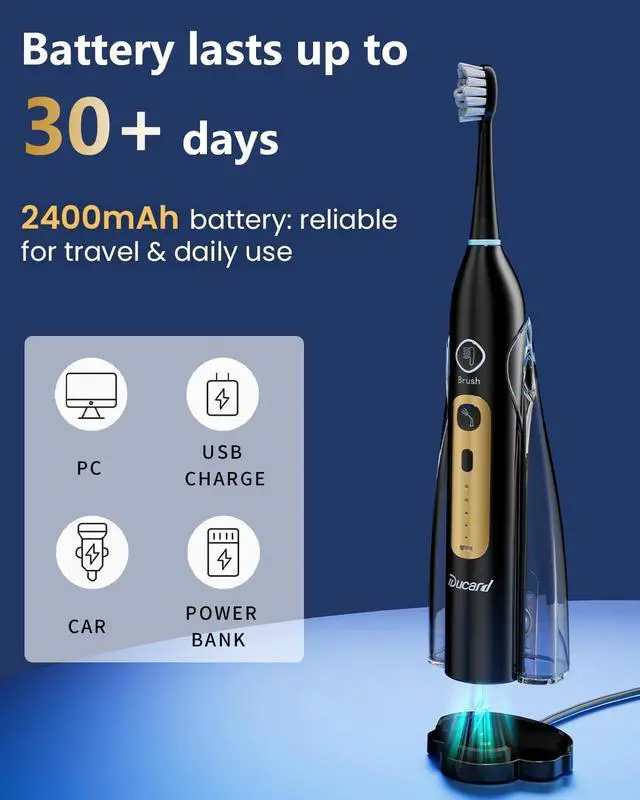 Alt view image 6 of 7 - Electric Toothbrush with Water Flosser, 5 Speeds & 3 Modes, Black