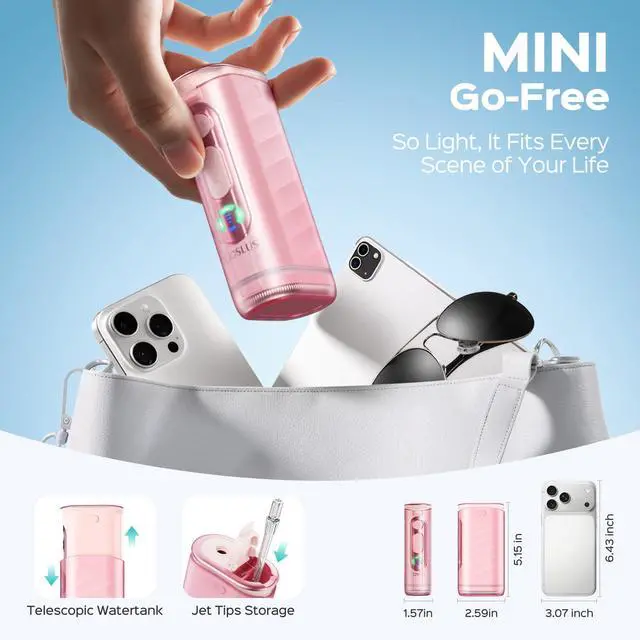 Alt view image 4 of 7 - T50 Portable Water Dental Flosser for Travel with Screen Display