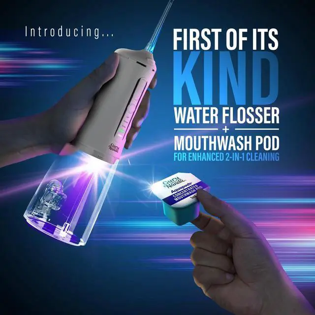 Alt view image 2 of 7 - Advanced Dental Water Flosser 3.0 with UV Mode Water Flosser & 24 Aquapods with Mouthwash for Fresh Breath & Plaque Removal, Compact & TSA-Friendly