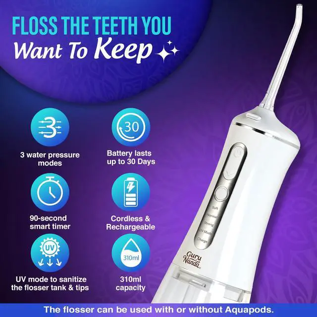 Alt view image 4 of 7 - Advanced Dental Water Flosser 3.0 with UV Mode Water Flosser & 24 Aquapods with Mouthwash for Fresh Breath & Plaque Removal, Compact & TSA-Friendly
