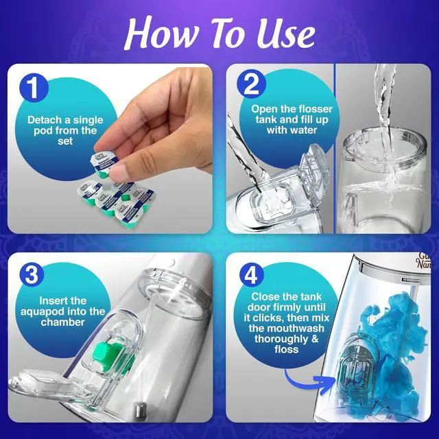 Alt view image 7 of 7 - Advanced Dental Water Flosser 3.0 with UV Mode Water Flosser & 24 Aquapods with Mouthwash for Fresh Breath & Plaque Removal, Compact & TSA-Friendly