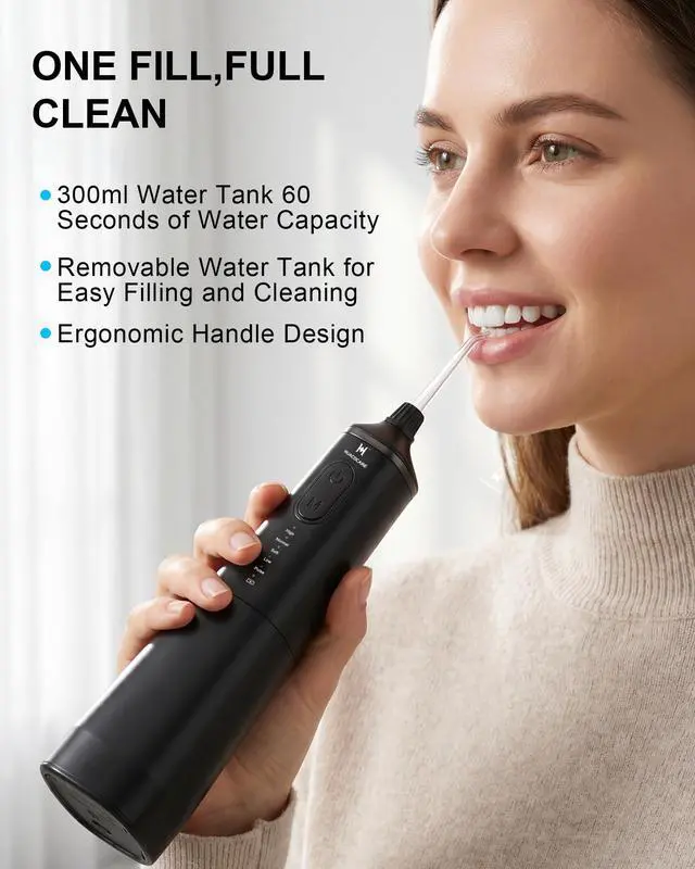 Alt view image 3 of 7 - Upgraded Water Flosser 300ml Large Tank, 5 Modes Professional Cordless Oral Irrigator, High-Pressure Pulse Water Dental Cleaner for Home & Travel, Remove Plaque, Healthy Gums (Black)