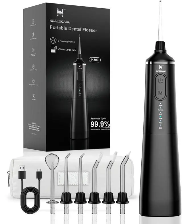 Main image of Upgraded Water Flosser 300ml Large Tank, 5 Modes Professional Cordless Oral Irrigator, High-Pressure Pulse Water Dental Cleaner for Home & Travel, Remove Plaque, Healthy Gums (Black)