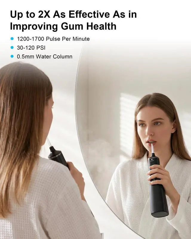 Alt view image 5 of 7 - Upgraded Water Flosser 300ml Large Tank, 5 Modes Professional Cordless Oral Irrigator, High-Pressure Pulse Water Dental Cleaner for Home & Travel, Remove Plaque, Healthy Gums (Black)