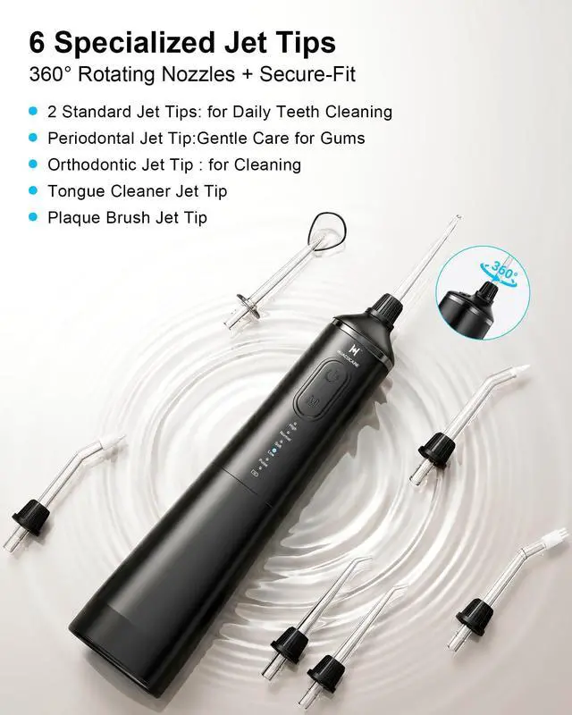 Alt view image 7 of 7 - Upgraded Water Flosser 300ml Large Tank, 5 Modes Professional Cordless Oral Irrigator, High-Pressure Pulse Water Dental Cleaner for Home & Travel, Remove Plaque, Healthy Gums (Black)