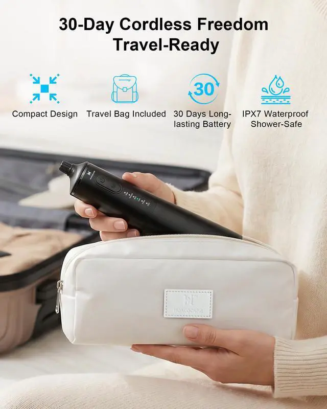 Alt view image 6 of 7 - Upgraded Water Flosser 300ml Large Tank, 5 Modes Professional Cordless Oral Irrigator, High-Pressure Pulse Water Dental Cleaner for Home & Travel, Remove Plaque, Healthy Gums (Black)