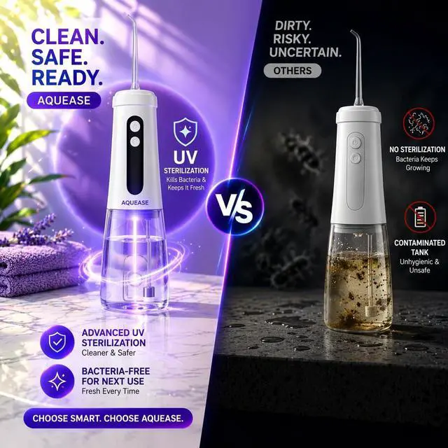 Alt view image 2 of 7 - Cordless Water Flosser for Teeth & Braces | Built-in Light for Self-Cleaning | Portable Oral Irrigator Rechargeable & Waterproof | Travel Pouch Bag |18 Pressure Settings for Sensetive Gums