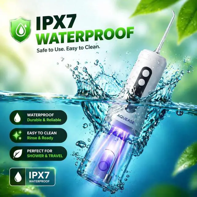Alt view image 4 of 7 - Cordless Water Flosser for Teeth & Braces | Built-in Light for Self-Cleaning | Portable Oral Irrigator Rechargeable & Waterproof | Travel Pouch Bag |18 Pressure Settings for Sensetive Gums