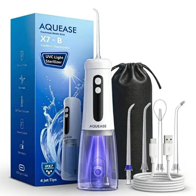 Main image of Cordless Water Flosser for Teeth & Braces | Built-in Light for Self-Cleaning | Portable Oral Irrigator Rechargeable & Waterproof | Travel Pouch Bag |18 Pressure Settings for Sensetive Gums