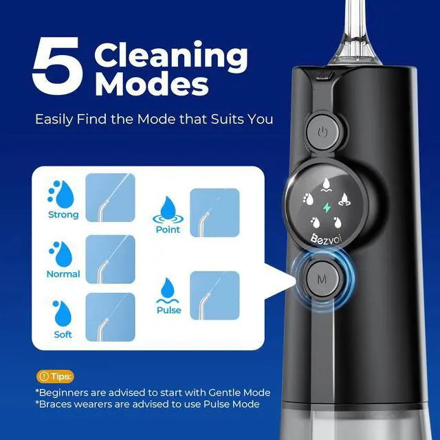 Alt view image 4 of 7 - Cordless Water Flosser for Braces, LED Display 5 Modes, 300ML Tank, 6 Tips