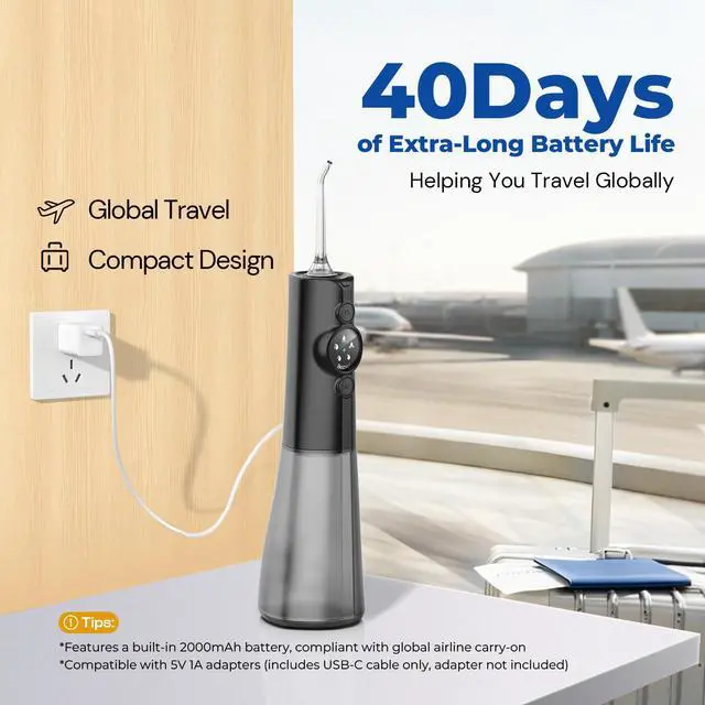 Alt view image 5 of 7 - Cordless Water Flosser for Braces, LED Display 5 Modes, 300ML Tank, 6 Tips