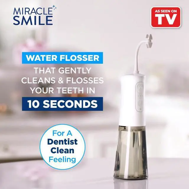 Alt view image 2 of 7 - Miracle Smile Water Flosser for Teeth & Gum Health, Unique H-Shaped Flossing Head & 4 Water Jets, Cordless Water Flosser Features 360° Cleaning & 3 Pressure Modes, USB Rechargeable Dental Floss