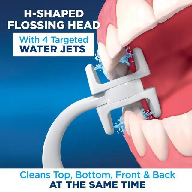 Alt view image 3 of 7 - Miracle Smile Water Flosser for Teeth & Gum Health, Unique H-Shaped Flossing Head & 4 Water Jets, Cordless Water Flosser Features 360° Cleaning & 3 Pressure Modes, USB Rechargeable Dental Floss