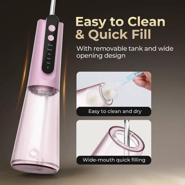 Alt view image 5 of 7 - Portable Water Flosser for Teeth: Gum-Sensitive Friendly, Dual-Gear Motor Technology Irrigator Dental Pick with 5 Modes for Braces & Orthodontic, IPX7 Waterproof, Cordless for Travel, Pink