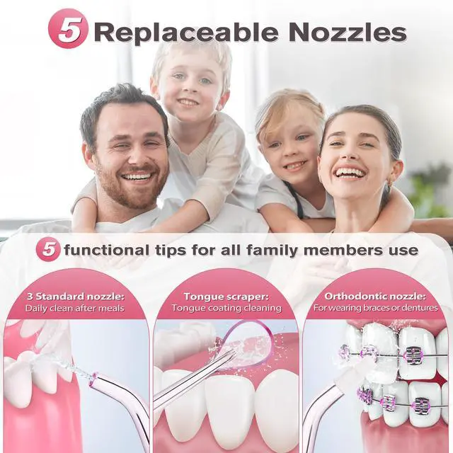 Alt view image 5 of 7 - Water Dental Flosser, Rechargeable Dental Oral Irrigator, 5 Tips