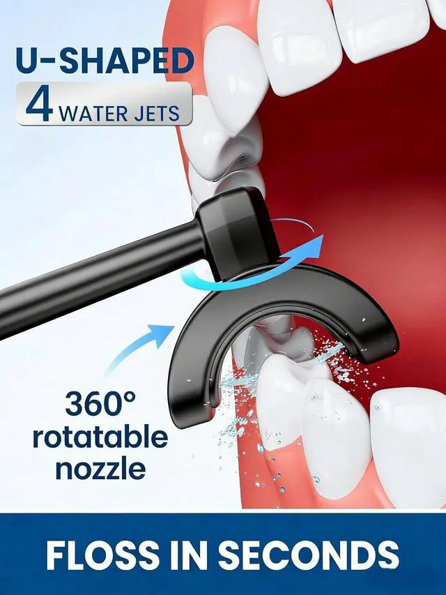 Alt view image 2 of 7 - Cordless Water Flosser, U-Shaped Nozzle, 350ML Tank, 4 Modes