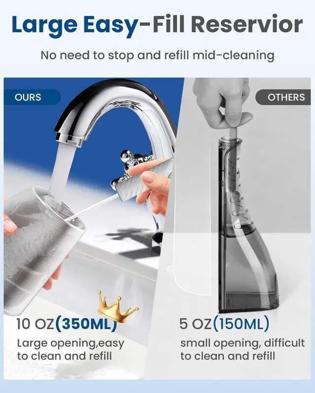 Alt view image 5 of 7 - Cordless Water Flosser, U-Shaped Nozzle, 350ML Tank, 4 Modes