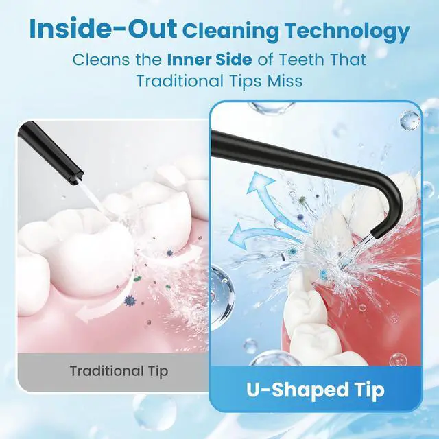 Alt view image 2 of 7 - Water Flosser for Teeth, Cordless Oral Irrigator with U-Shaped Tip, 12 Adjustable Levels, 300ML Rechargeable Portable Dental Flosser for Braces & Travel