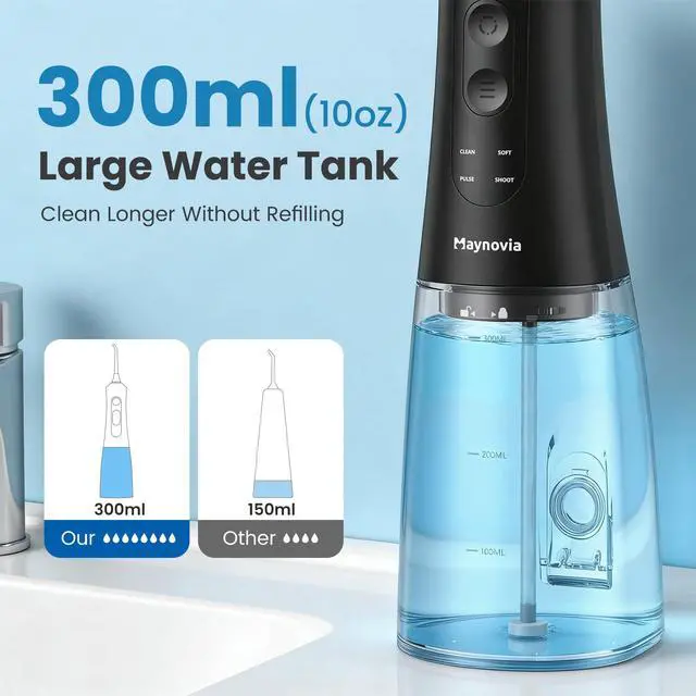 Alt view image 6 of 7 - Water Flosser for Teeth, Cordless Oral Irrigator with U-Shaped Tip, 12 Adjustable Levels, 300ML Rechargeable Portable Dental Flosser for Braces & Travel