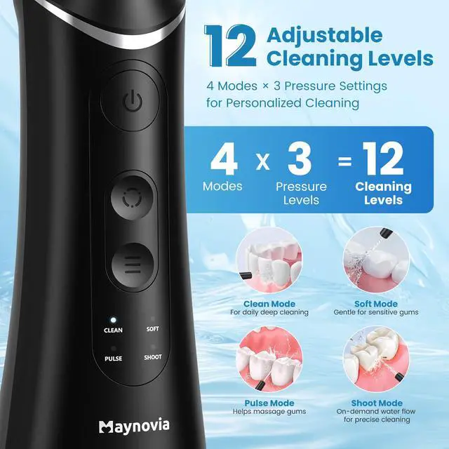 Alt view image 3 of 7 - Water Flosser for Teeth, Cordless Oral Irrigator with U-Shaped Tip, 12 Adjustable Levels, 300ML Rechargeable Portable Dental Flosser for Braces & Travel