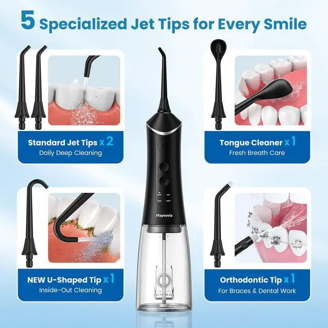 Alt view image 5 of 7 - Water Flosser for Teeth, Cordless Oral Irrigator with U-Shaped Tip, 12 Adjustable Levels, 300ML Rechargeable Portable Dental Flosser for Braces & Travel