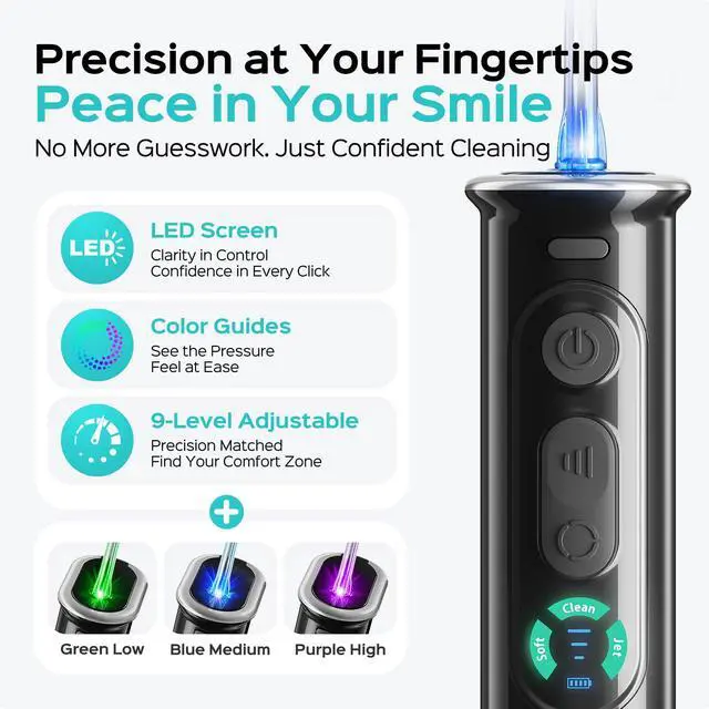 Alt view image 2 of 7 - T50 Portable Water Dental Flosser for Travel with Screen Display