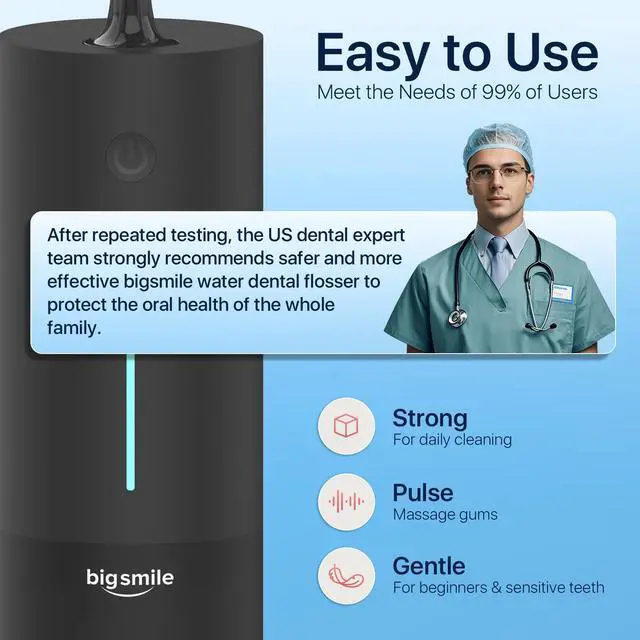 Alt view image 2 of 7 - Black Water Flosser Cordless Portable Dental Irrigator Travel Shower Strong Pick Floss IPX7 200ML Must Have for Kids Braces Bridges (Black