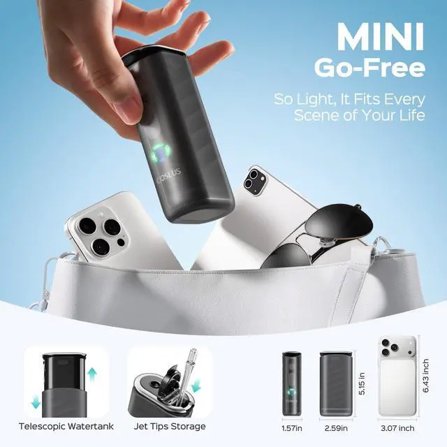 Alt view image 4 of 7 - T50 Portable Water Dental Flosser for Travel with Screen Display