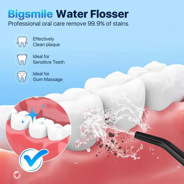 Alt view image 3 of 7 - Black Water Flosser Cordless Portable Dental Irrigator Travel Shower Strong Pick Floss IPX7 200ML Must Have for Kids Braces Bridges (Black